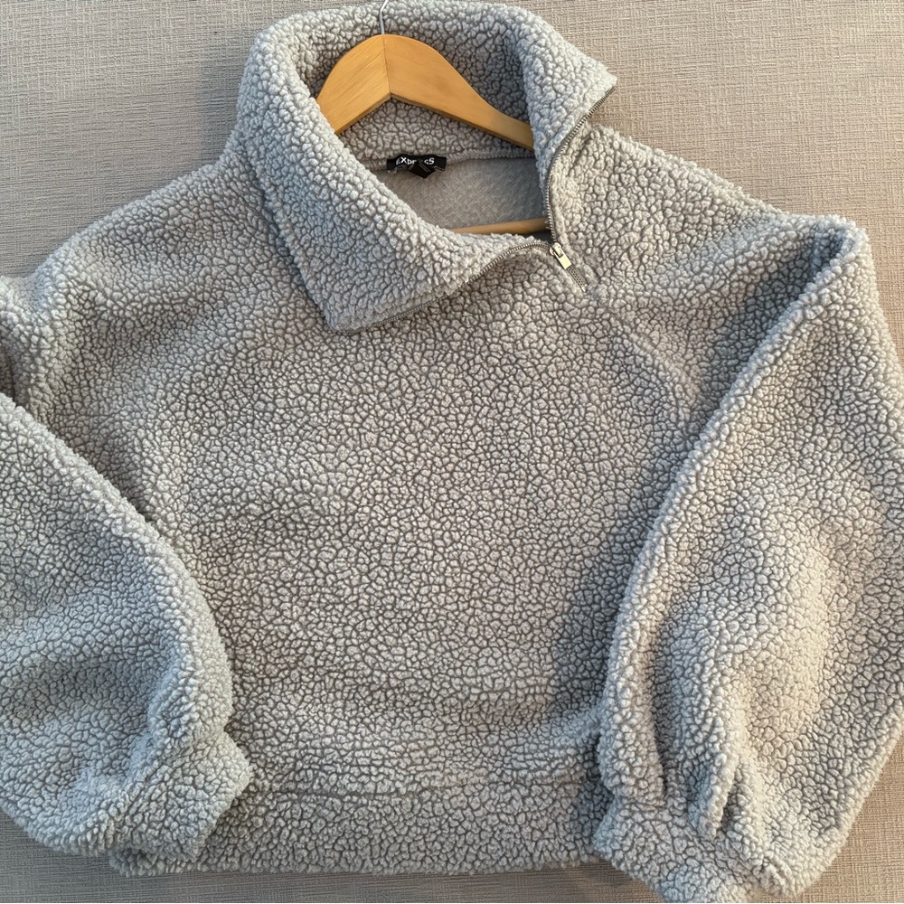 Express Soft Gray Sherpa Jacket